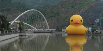Beloved Giant Rubber Duck Installation Swept Away by Storms in Guizhou