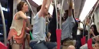 Rowdy Drunk Foreigners on Shanghai Subway Flash Underwear, Swing on Bars